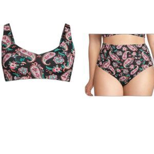 Lands' End Bikini Swimsuit 2x xxl black paisley